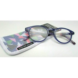 Foster Grant Seren BLU Round Reading Glasses, Blue with Rainbow Temples, +3.00