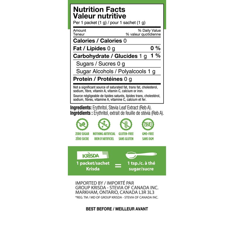 Krisda Stevia Natural Sweetener (100 Packets), 100 grams