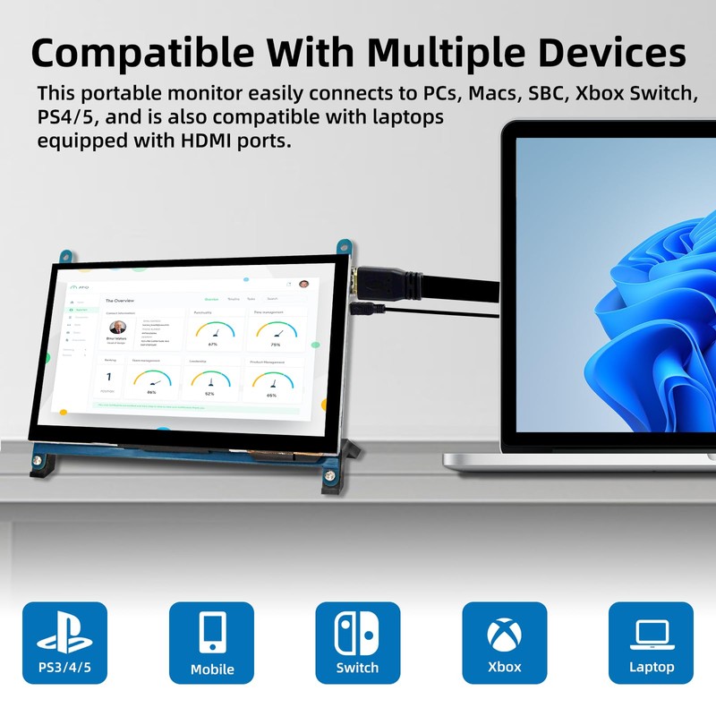 iPistBit 7 Inch LCD Touch Screen, 1024x600 IPS Display with