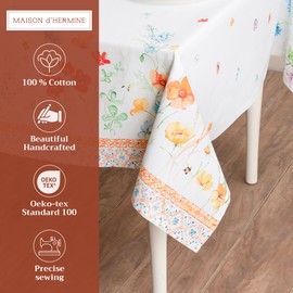 Maison d'Hermine Table Cloth Rectangle Table 100% Cotton Tablecloth for Dining Room, Farmhouse, Home, Hotel, Parties & Wedding - Gifts for Mothers Day Spring & Summer (Summer Whisper, 140cm x 180cm)