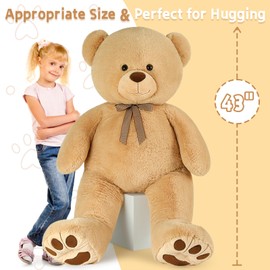 MaoGoLan Giant Teddy Bear Plush Toy, 43in/ 3.6 Feet Large Stuffed Animal Big Bear for Baby Shower,Valentine’s Day, Christmas, Soft Gift for Kids,Girlfriend,Wife（Light Brown）
