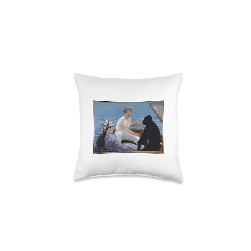 Bigfoot Shirt Manet's Boating Painting and Bigfoot Funny Throw Pillow