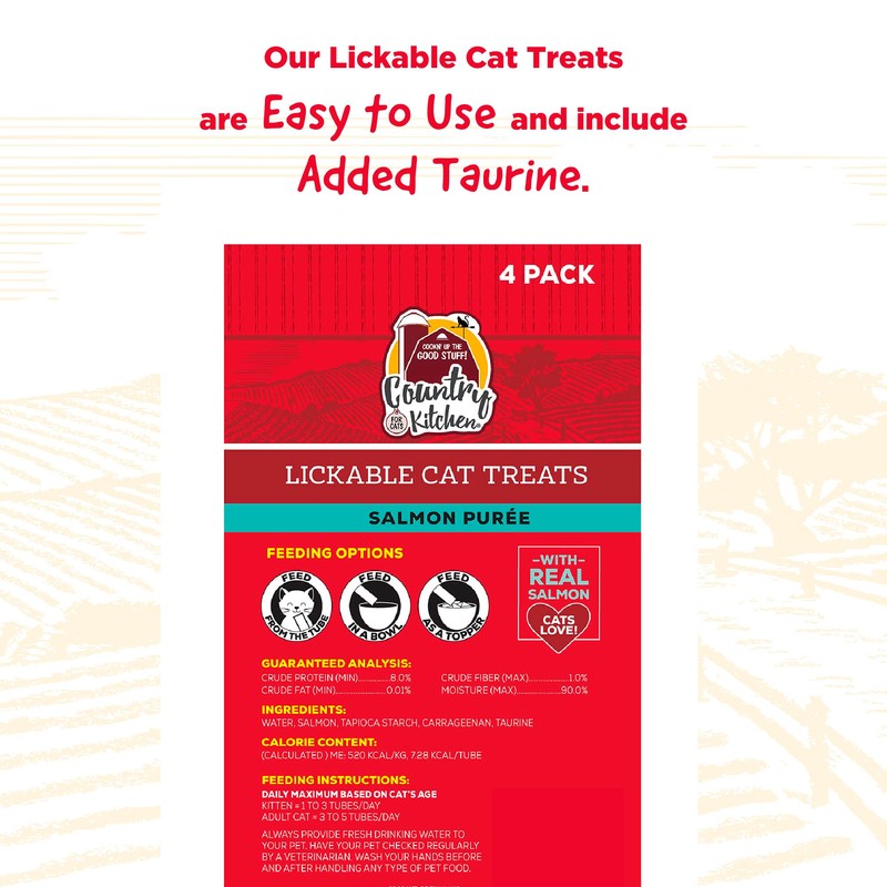 Country Kitchen Salmon Puree Lickable Cat Treats, 2 oz, Pack