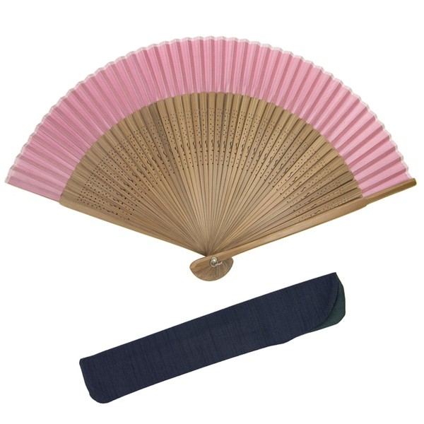 Kyoetsu Men's Hand Fan, Pure Silk, Plain Tea Bone Set,