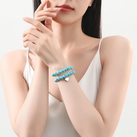 DUQGUHO Turquoise Bracelet for Women 8mm Heart Bracelet for Women Healing Crystals Jewelry Love Charm Bracelet Turquoise Jewelry Crystals Beads Bracelet Gifts for Women 2Pcs