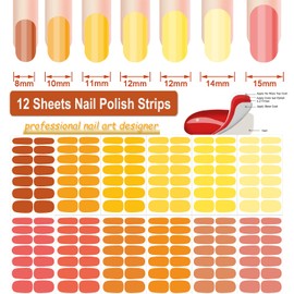 DANNEASY 12 Sheets Nail Stickers Full Nail Wraps Solid Color Nail Polish Stickers Fingernails Wraps for Women Self Adhesive Nail Polish Strips with Nail File, Cuticle Stick - Orange