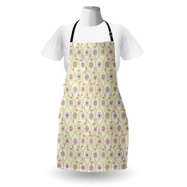 Ambesonne Floral Apron, Repetitive Vintage Flowers Spring Art Illustration, Unisex Kitchen Bib with Adjustable Neck for Cooking Gardening, Adult Size, Cream Avocado Green
