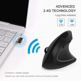 TriLine Wireless Ergonomic Vertical Mouse, 2.4G USB Cordless Right Hand 3 Adjustable 800-1200-1600 DPI 6 Buttons Optical Mice, for Laptop, PC, Desktop, Notebook Accessories (White)