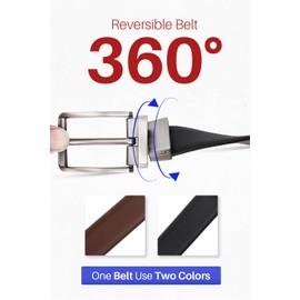 UrbanFocal Reversible Belt for Men - Mens Leather Belt Black & Brown for Dress Pants Style | Round Buckle - 46