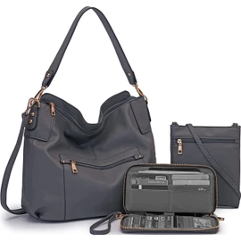 Large Crossbody Bags Ladies Shoulder Handbags Purse and Wallet Set for Women Totes Hobo Purses DarkGrey