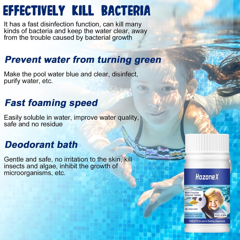 100PCS Chlorine Tablets for Swimming Pool and Spas, Multifunctional Clearwater