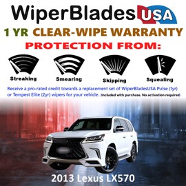 WiperBladesUSA Wiper Blades Set w/ 1yr warranty compatible with Lexus LX570 2013 Wipers (Set of 3) w/Rear Wiper Pulse Wipers