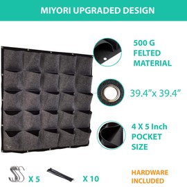 MIYORI Indi-36 Pockets Vertical -Hanging Vertical Garden Wall Planter -Decor Fence Hanger with Wall Pockets Grow Planting Plant kit pots (25 Pockets, Gray (36 Pockets)