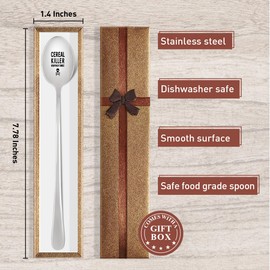 Funny Cereal Spoon Gift for Women Men, Birthday Christmas Gifts for Cereal Lover Kids Dad Mom Grandma Grandpa, Engraved Stainless Steel Spoon, Cereal Killer Weapon of Choice
