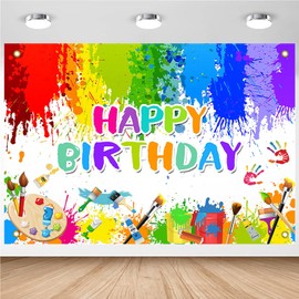 Avezano Paint Birthday Banner Boy and Girl Graffiti Art Party Decorations Painting Theme Happy Birthday Photo Backdrop Party Supplies (7x5ft)