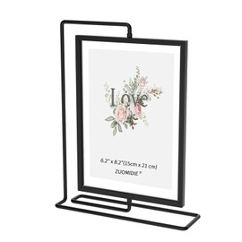 ZUOMIDIE Tabletop Photo Frame with Cover and Free Spinning Stand, Glass Photo Frame, Gold Geometric Ornament, Vertical Decor, Artwork, Picture Display, Black, 25 x 20 cm