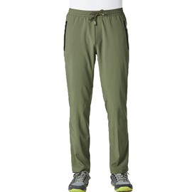 Gopune Men's Lightweight Hiking Travel Pants Breathable Athletic Workout Active Joggers Zipper Pockets (Army Green,L)