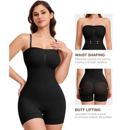 CtriLady Strapless Shapewear Bodysuit for Women Tummy Control Shapewear Seamless Full Body Shaper with Removable Straps(Black, Large)