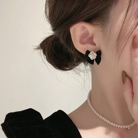 Kokoma Camellia Bow Knot Earrings for Women Girls Elegant Bow Ribbon Butterfly Knot Stud Earrings Wedding Statement Flower Dainty Ear Jewelry