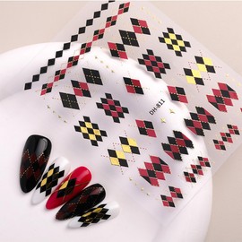 ​​TiMi Nail Art Stickers - Diamond Grid, Gold Edged, Plum Blossom & Heart Designs - Self-Adhesive Backing for DIY Nails A Set of 4 Sheets