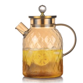Glass Teapot: Heat-resisting Borosilicate Glass Teapot, Tea Kettle with Stainless Steel Removable Filter Spout for Blooming Tea & Loose Leaf Tea, Fruit Tea, 1800ML/60oz