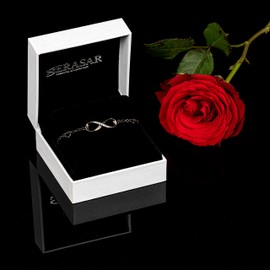 SERASAR Anklet for women, 925 sterling silver with 18 carat real gold plating, four colours, adjustable length, includes jewellery box, Sterling Silver, Created zirconia gemstone