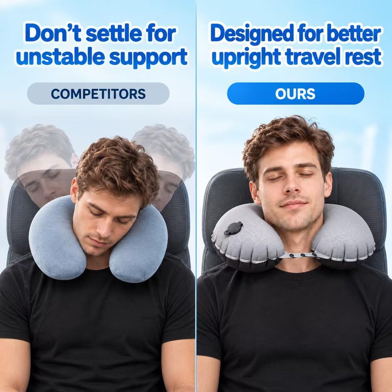 Inflatable Neck Pillow for Airplanes, Travel Neck Pillow