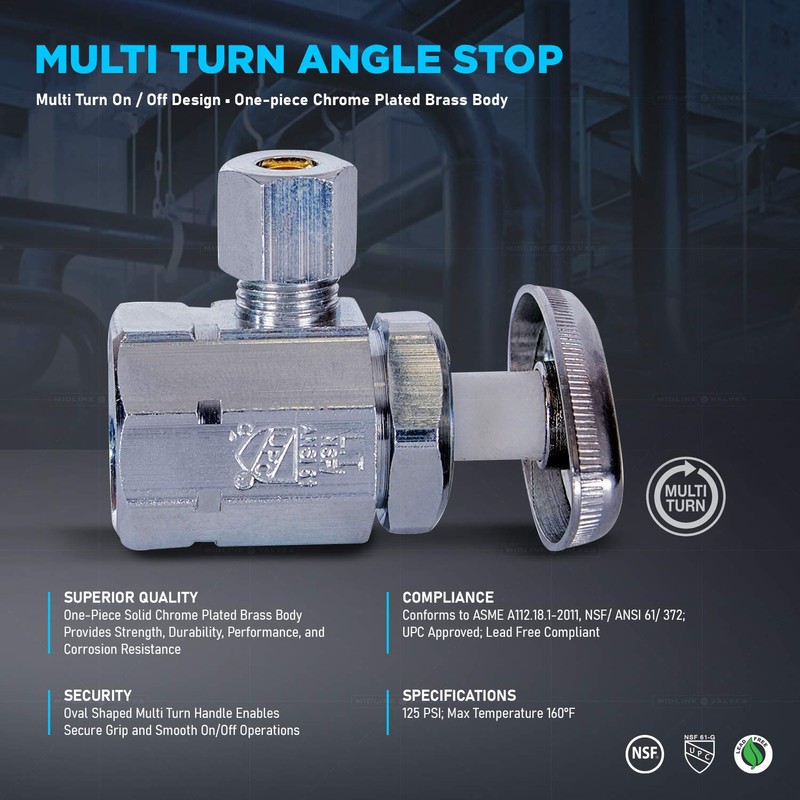 Midline Valve 71112QS-OM-5 Water Supply Stop Valve with Multi-Turn Wheel;