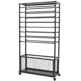 Double-Sided 16-Tier Ribbon Holder Organizer Rack w/4 Lockable Wheels, Ribbon Storage Rack, Multifunctional Flower Wrapping Paper Storage Stand for Craft Rooms (Black, 31.5 * 12.6 * 59.06in)