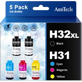 ARTITECH Refilled Ink Replacement for HP 31 Ink Bottle Set HP 32XL 32 XL Ink Work for HP Smart Tank 7301 7602 5101 6001 7001 5102 Plus 651 551 455 457 450 (2 Black Ink, 3 Color)