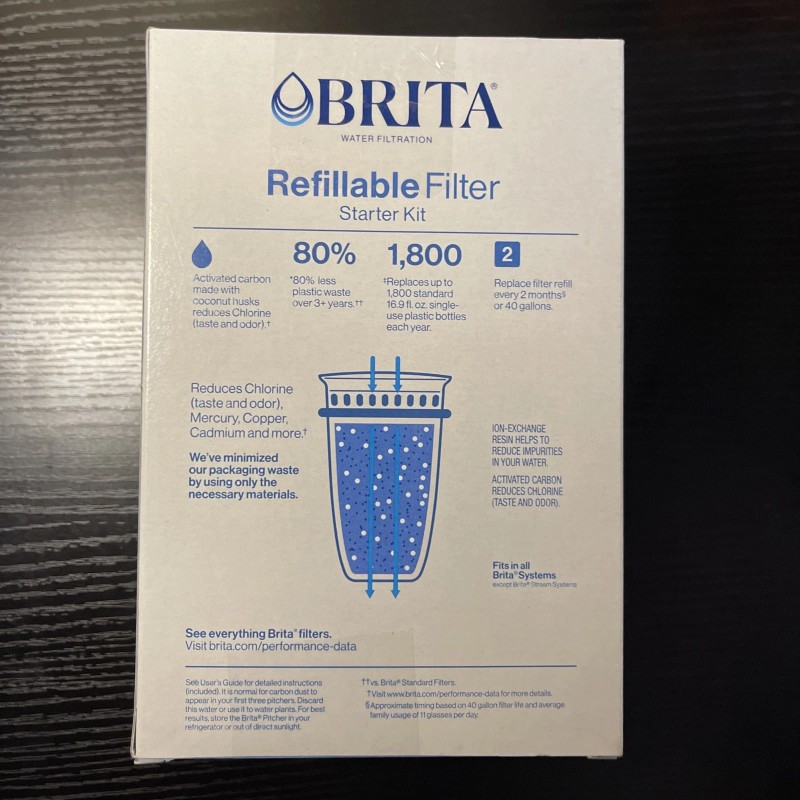 Brita Refillable Water Filtration Starter 1 Reusable Filter Shell and