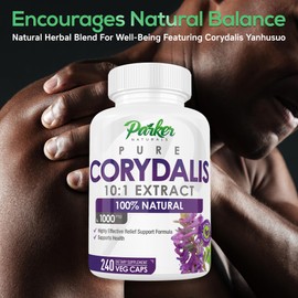 Pure Corydalis Root Extract Capsule - 1000mg Strength, 10:1 Corydalis Yanhusuo Extract, Natural Relief, Long Lasting, 100% Vegetarian, 120 Servings, 240 Count