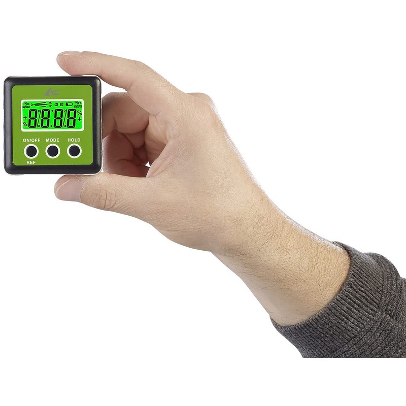 AGT Professional Inclinometer: Digital Protractor, Illuminated LCD Display, Aluminium, IP54,