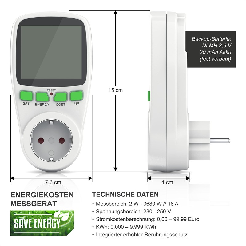 Arendo Energy Cost Meter 3680 W