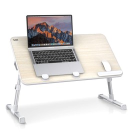 SAIJI Laptop Bed Tray Table, Adjustable Home Office Standing Desk Portable Lightweight Foldable Lap Desk for Sofa Couch Floor Working Studying Reading Writing Eating,Fit Up to 17" Laptop(Large,Teak)
