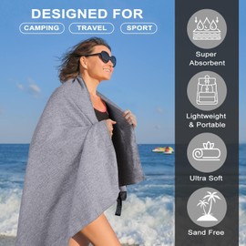 Vivva 3pc Microfibre Gym Towel Set Travel Camping Towel Fast Drying, Lightweight Super Absorbent Sports Fitness Towels for Bath, Face, Yoga, Beach, Outdoor (Grey)