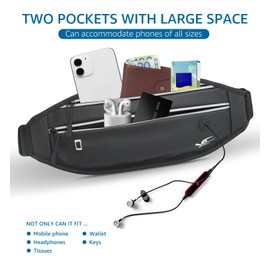 HiRui Fanny Pack for Men Women, Adjustable Exercise Waist Pack Reflective Running Belt for Sports Workout Cycling Hiking, Casual Hands-Free Wallets Phone Bag Fits All Phones (Black)