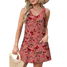 OFEEFAN Pink Dress for Women Summer Spring Red Fashion Sundresses Beach Vacation Clothes Cruise Outfits Floral 30 L