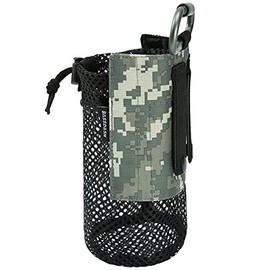 BASSDASH Tactical Molle Water Bottle Pouch with Carabiner Foldable Mesh Holder Bag for Travel Fishing Hunting Hiking Outdoor Activities