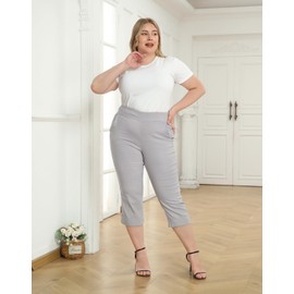 HDE Plus Size Pull On Capris for Women Cool Gray - 2X