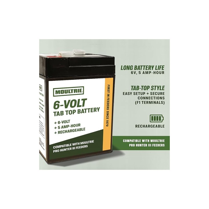 Moultrie 6 Volt Tab Top Battery - Designed for Moultrie