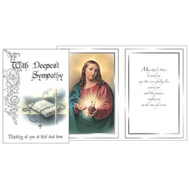With Deepest Sympathy Luxury Card Religious Sacred Heart of Jesus 20696