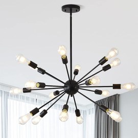 WFRDJSP Black Sputnik Chandeliers 18-Light, Large Adjustable Chandelier, Modern Mid Century Ceiling Light Fixture, Industrial Vintage Sputnik Chandelier for Kitchen Hallway Foyer Dining Room
