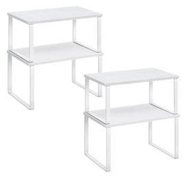 SONGMICS Cabinet Organizer Shelf, Set of 4 Kitchen Counter Shelves, Kitchen Storage, Spice Rack, Stackable, Expandable, Metal and Engineered Wood, Cloud White and Snow White UKCS027W01