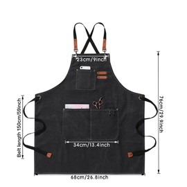 jiuzcare Kitchen Apron 68x76cm Mens Women Aprons for Cooking Cross Back Apron with 3 Pockets Adjustable Barbecue Apron Chef for BBQ Grilling Baking Gardening Barber, Black