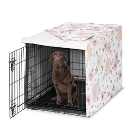 Sweet Jojo Designs Blush Pink Grey Boho Floral Dog Crate Cover – Kennel Covers for 42 Inch Pet Cage Medium/Large - Bohemian Farmhouse Shabby Chic Rose Lily Watercolor Flower Elegant Gray and White