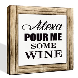 rdejxgvl Alexa Pour Me Some Wine Sign, Wooden Wine Sign, 5.9x5.9 Inch, Pine, Home, Kitchen, Bar Decor, Gift