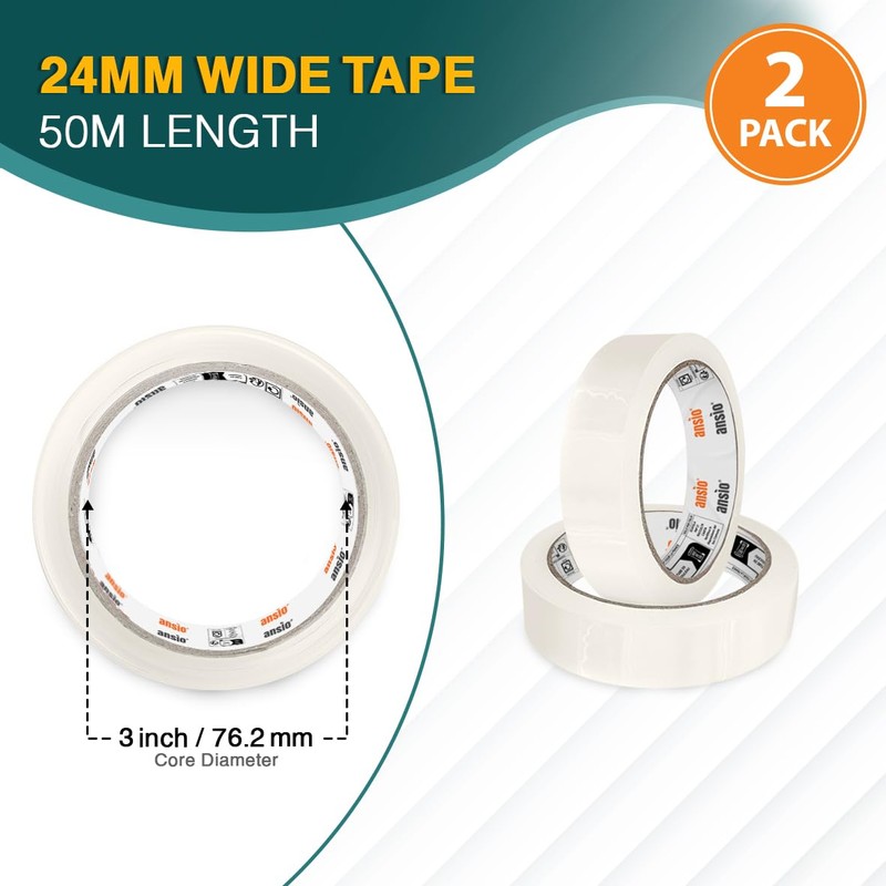 ANSIO Easy tear Clear Stationery tape - 24mm x 50m