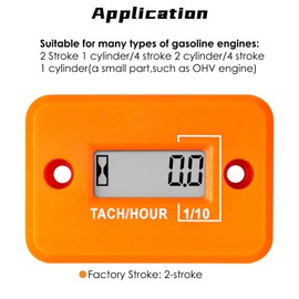 Nine-Rong Self-Powered Tach Hour Meter Digital LCD Inductive Tachometer Timing RPM Measuring Waterproof Design,for Gas Engine Lawn Mower Motorcycle Snowmobile Generator(2 Stroke)(Orange)