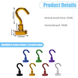 Bofanze 14 Pieces Magnetic Hooks Multicoloured Magnetic Hooks Extra Strong Neodymium Magnets with Hooks for Camping 10 kg Magnetic Hooks for Iron Doors Refrigerators Kitchen Clothes Rack Office